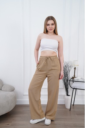 Niora Moda Vizon Keten Bol Kesim Pantolon