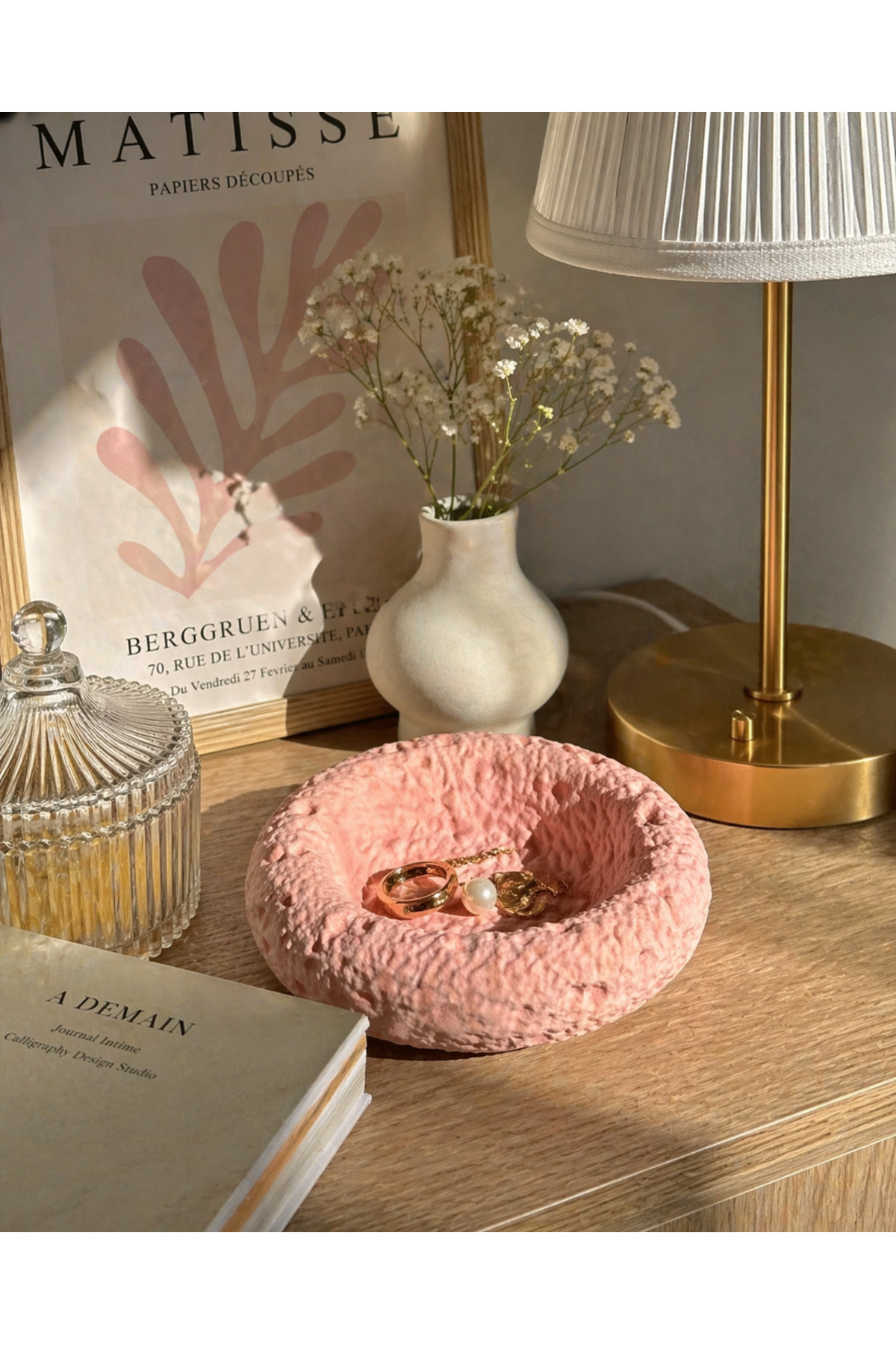 Pink Moon textured Handmade Decorative Jewelry Bowl 12cm Gift Bowl