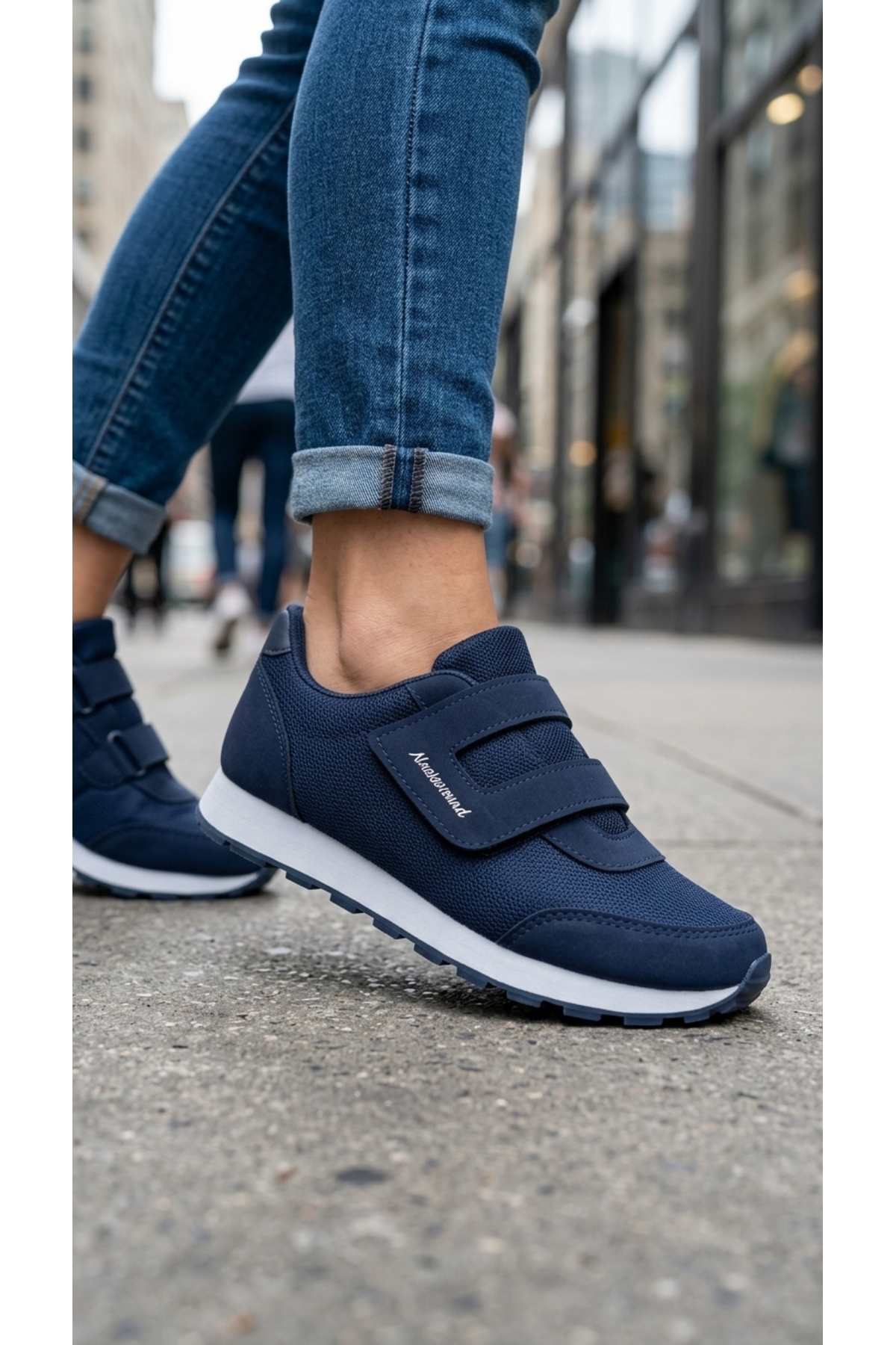 VELLINA Kadın Lacivert Tek Cırtlı Casual Rahat Taban Konforlu Yumuşak Yürüyüş Günlük Sneaker Spor Ayakkabı görsel 4