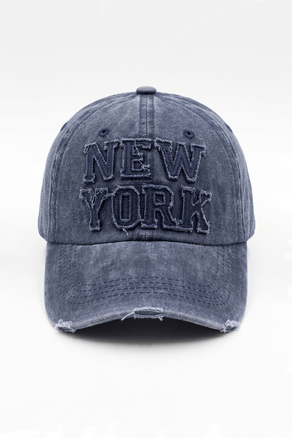 Kapin Eskitme Kot Kumaş Lacivert Baseball Cap Nakışlı Tasarım Şapka