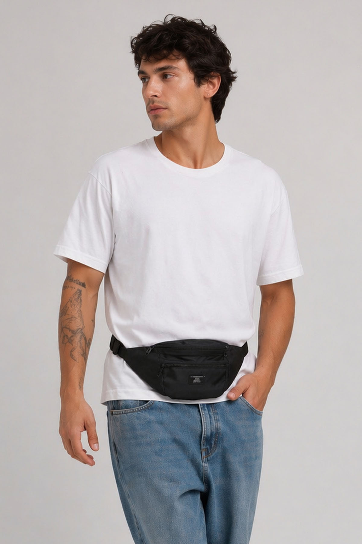 the modawest Unisex Siyah 2 Bölmeli Bel ve Omuz Çantası görsel 4