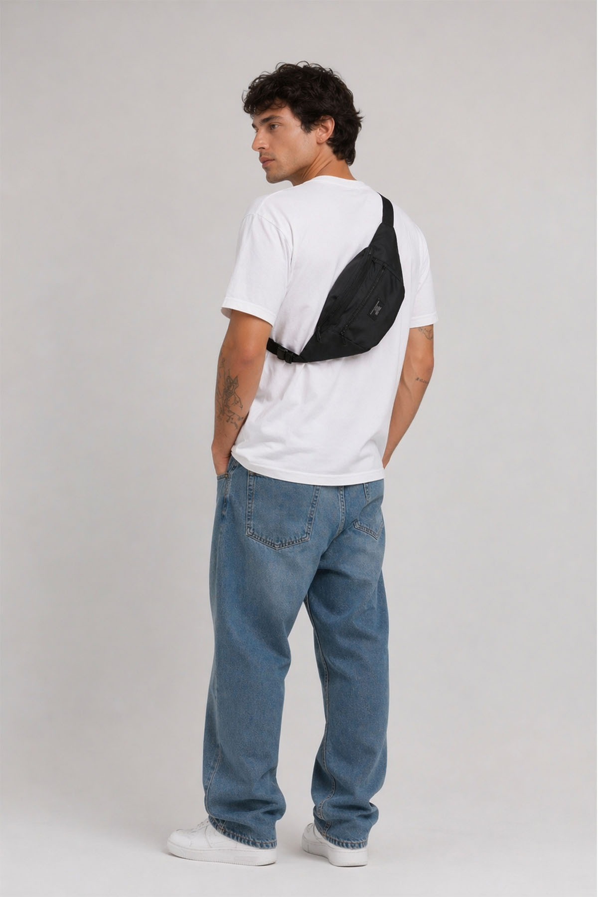 the modawest Unisex Siyah 2 Bölmeli Bel ve Omuz Çantası görsel 2