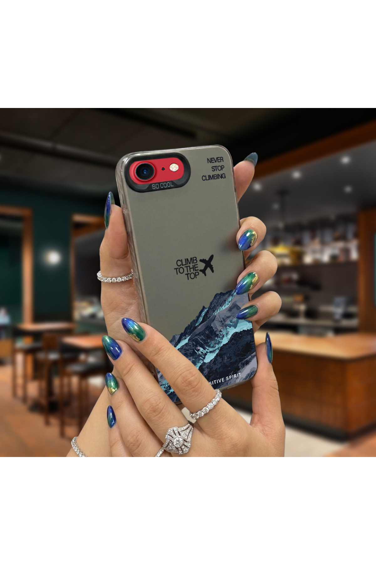 Caseji İphone 7-8-SE2020 Uyumlu Dağ Baskı Desen Darbe Emici