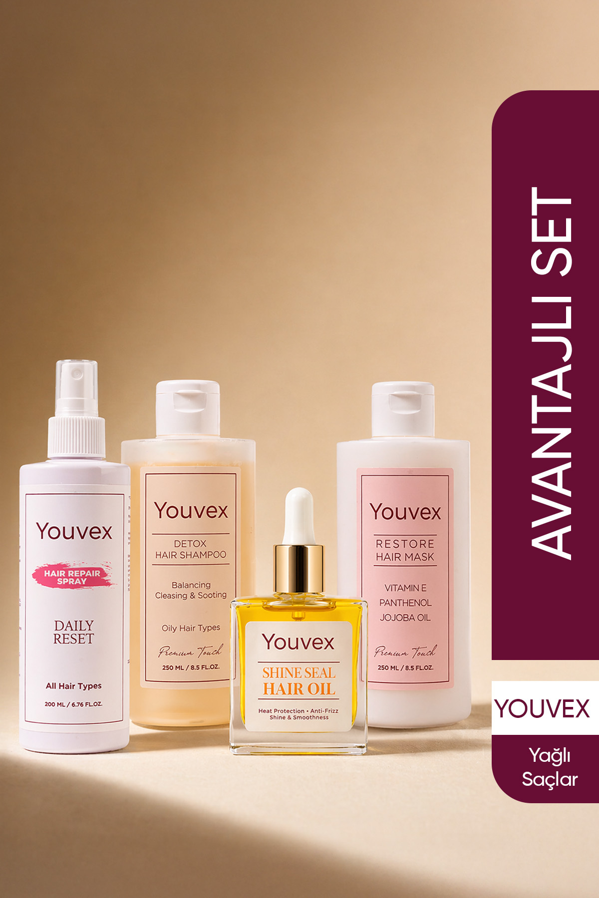 The Youvex Yağlı Saçlar için Saç Bakım Rutini Avantajlı 4lü Set — 8684272194074set