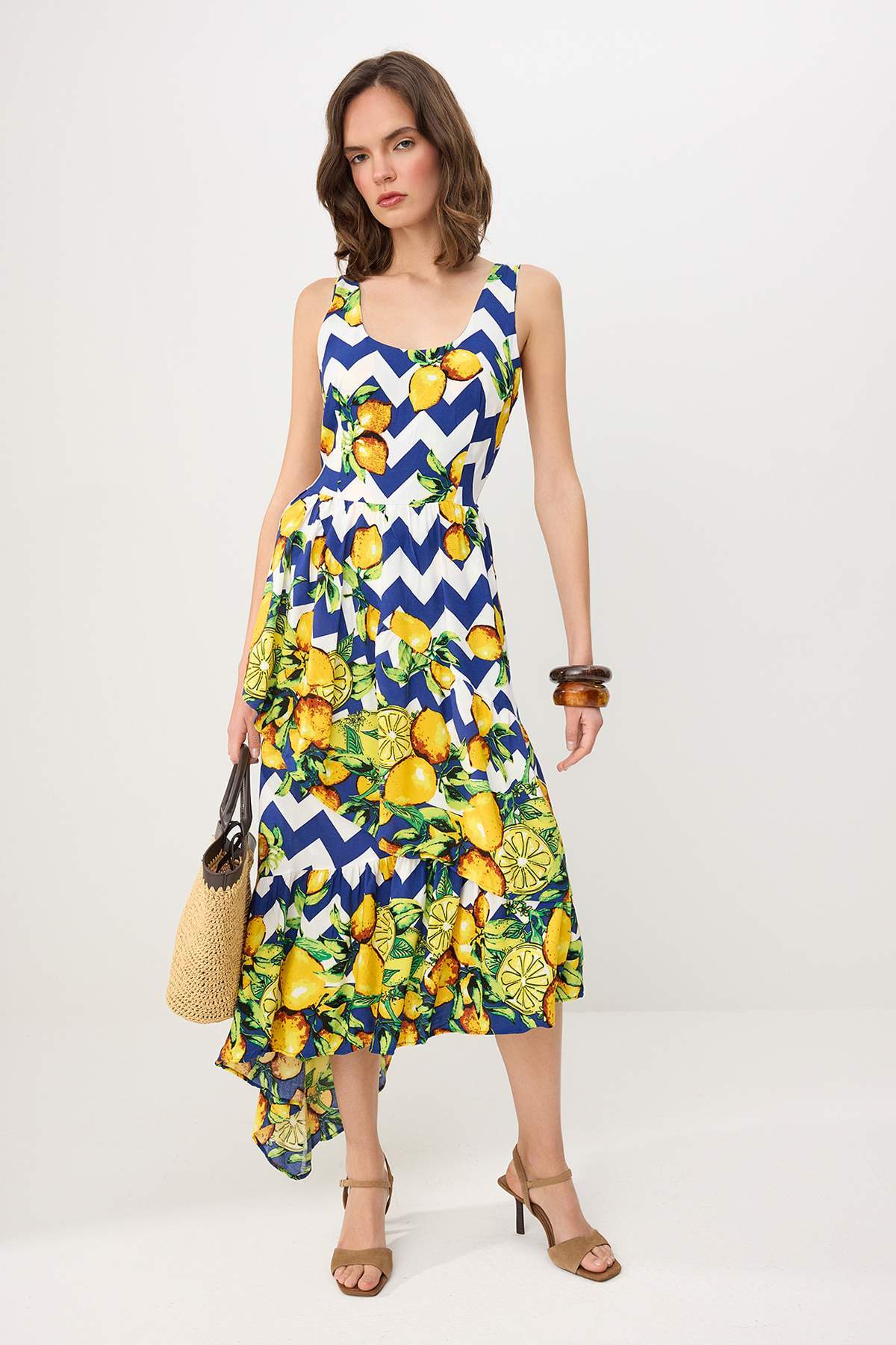 Trendyol Collection Multi-Colored Lemon Patterned Maxi Woven Dress Twoss26El01023