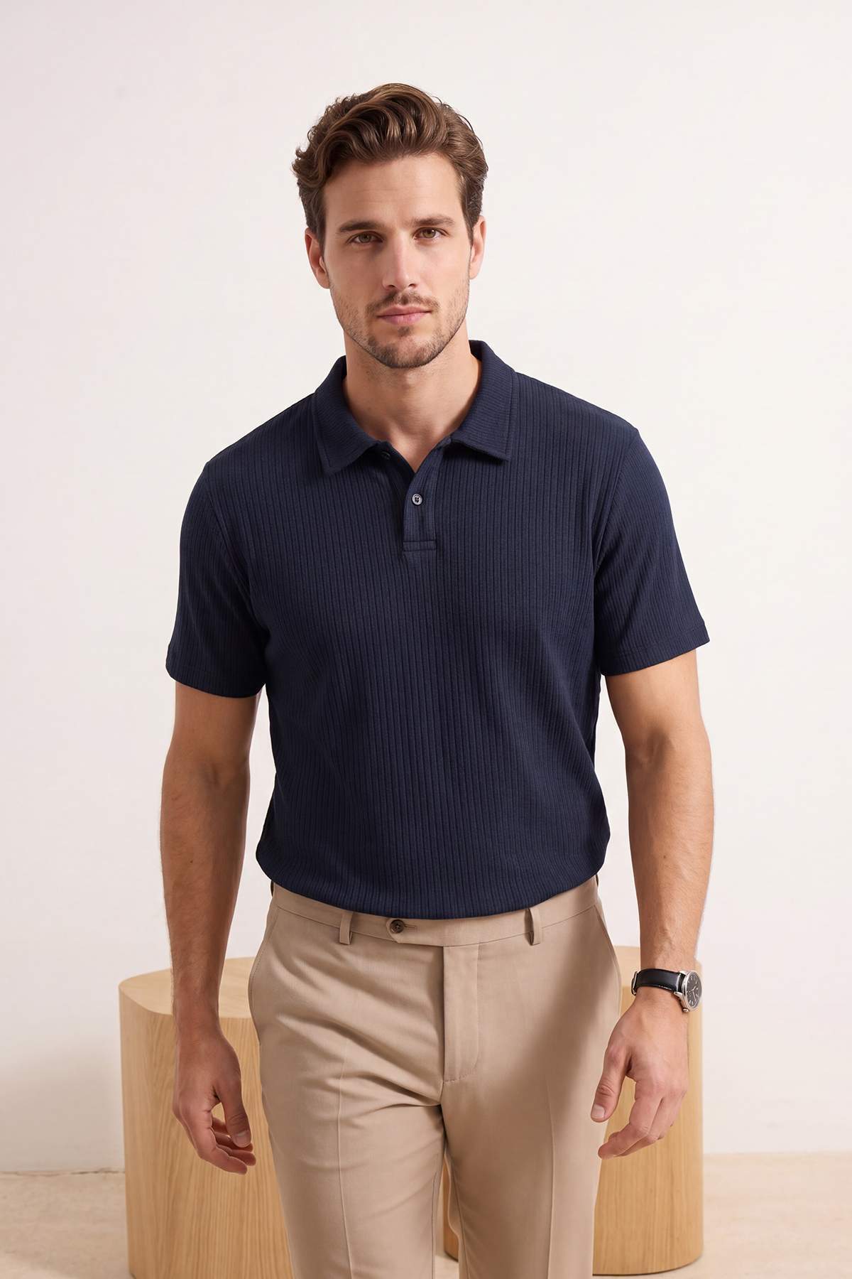 Trendyolmilla Man Lacivert Regular/Normal Kesim Dokulu Polo Yaka T-shirt TMNSS26PO00005