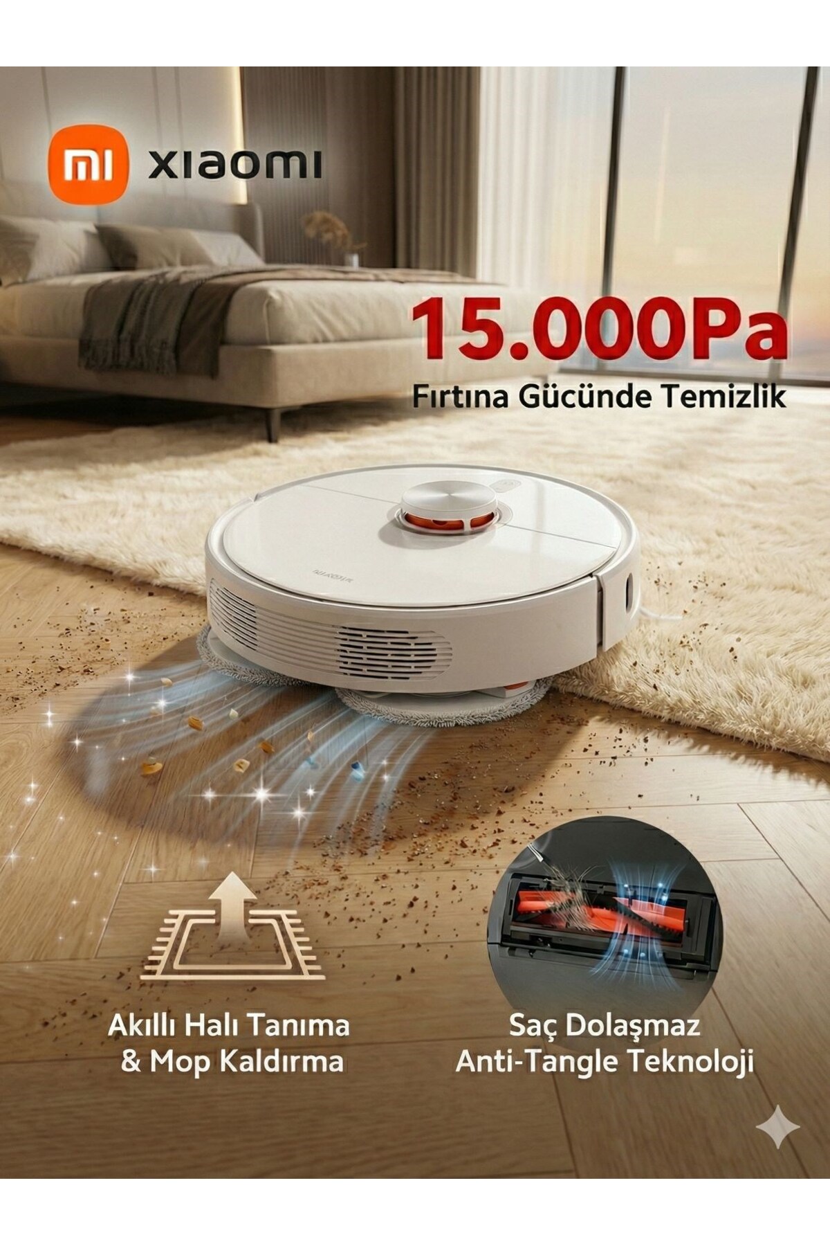 Xiaomi 15.000Pa Yüksek Emiş Güçlü Çift Döner Paspaslı Ve Uzayan Kemer Fırçalı Saç Dolaşmayan Sistem - Fiyatı, Yorumları
