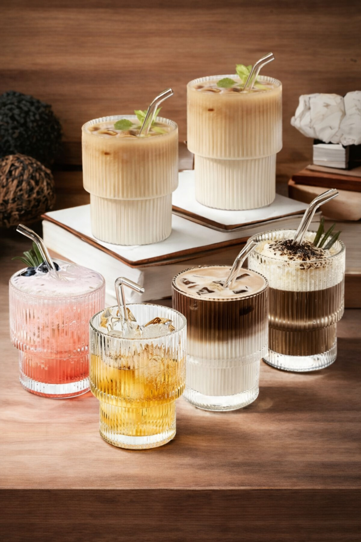 Borosilicate Coffee Cup with Origami Straw | 300ml - 6pcs