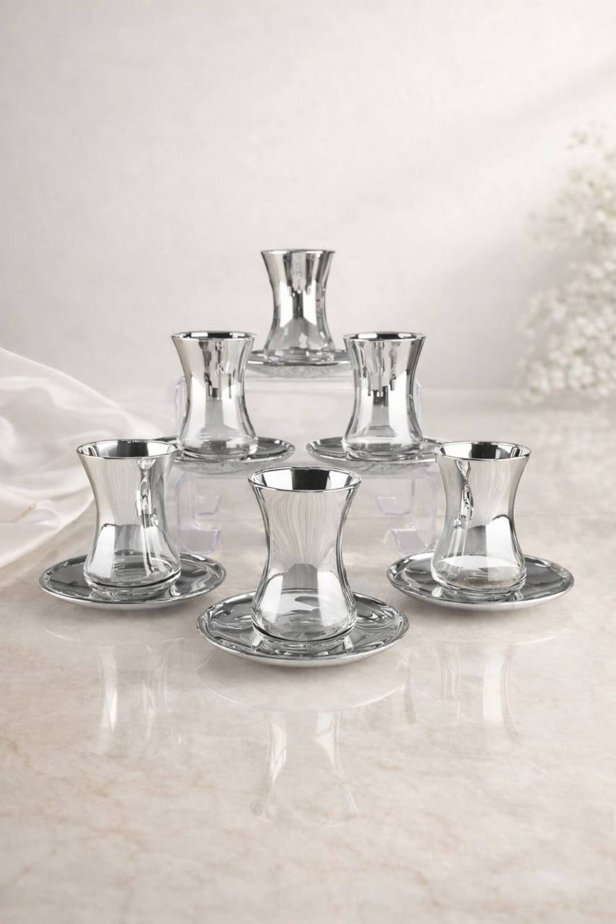 Icon Series Glass Titanium Plated Tea Cup Set for 6 - Modern Stylish Dowry Set