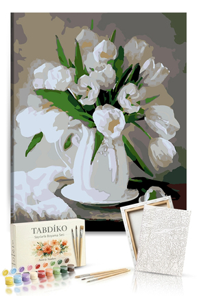 Tabdiko Sayılarla Boyama Seti 40 x 50 cm Tuval Şasesine Gerili Beyaz Çiçekler
