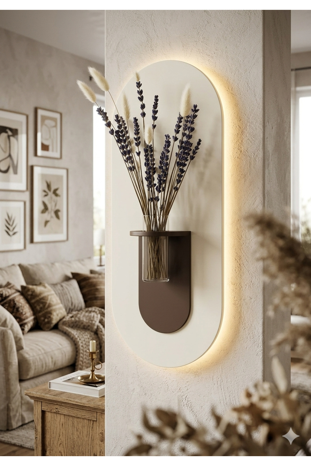 GARDENIA WOOD BATTERY LED SCANDINAVIAN STYLE LIVING ROOM WALL SHELF MODERN FLOWERBED 27 X 65 CM