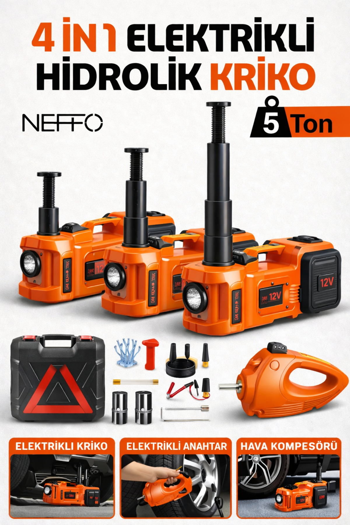 NEFFO 5 Tonluk Elektrikli Hidrolik Kriko Kiti – Hızlı Lastik