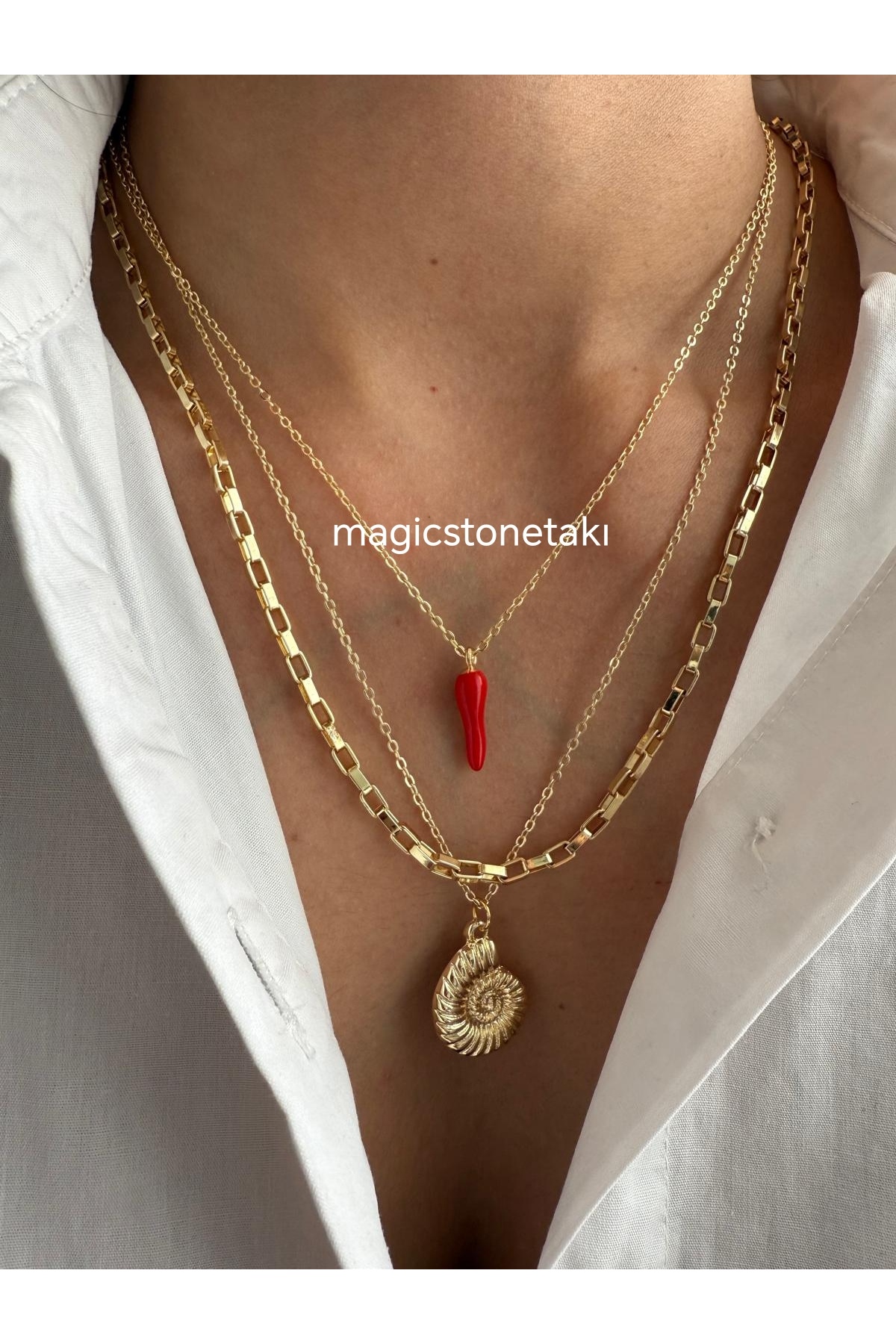 MagicStone Afrodit Aşk Ve Cesaret Altın Renk Üçlü Kombin Kolye
