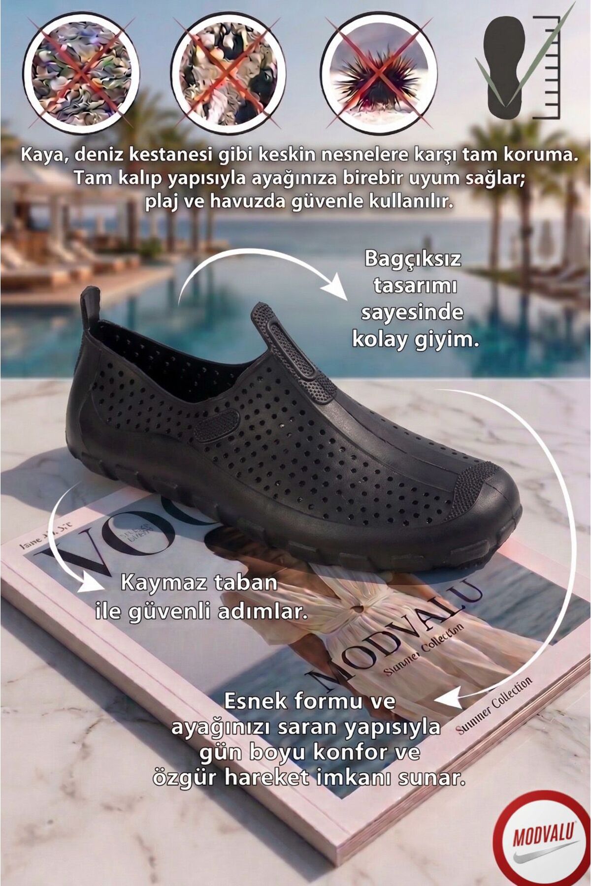 MODVALU Unisex Deniz Ayakkabısı Kaymaz Taban Şık Havuz Plaj Rafting Sandaleti Lastik görsel 2