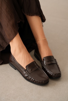 selin shoes Vento Düz Taban Klasik Kadın Ayakkabı- KAHVE DERİ