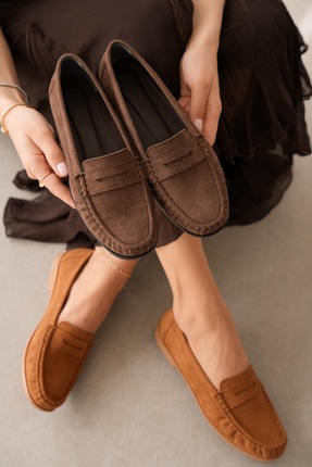 selin shoes Vento Düz Taban Klasik Kadın Ayakkabı- KAHVE SÜET