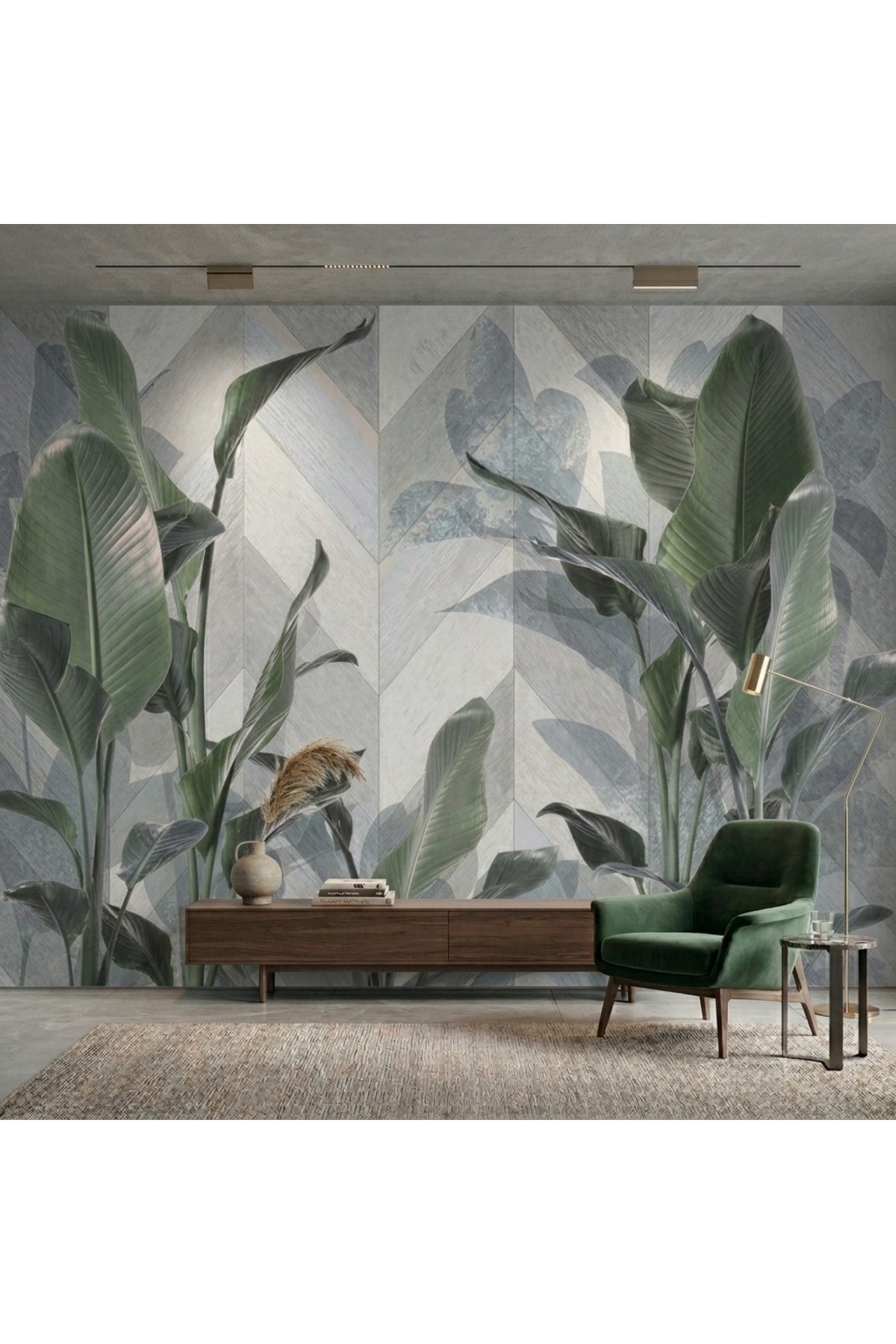 Tropical Leaves Geometric Modern Wallpaper
