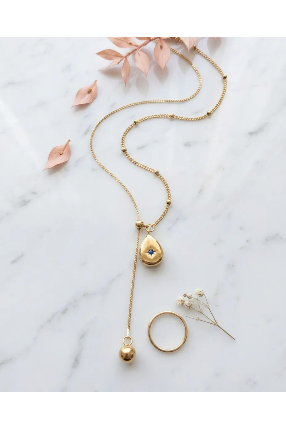 Zircon Stone Drop Model Steel Necklace with Elevator - Y Necklace