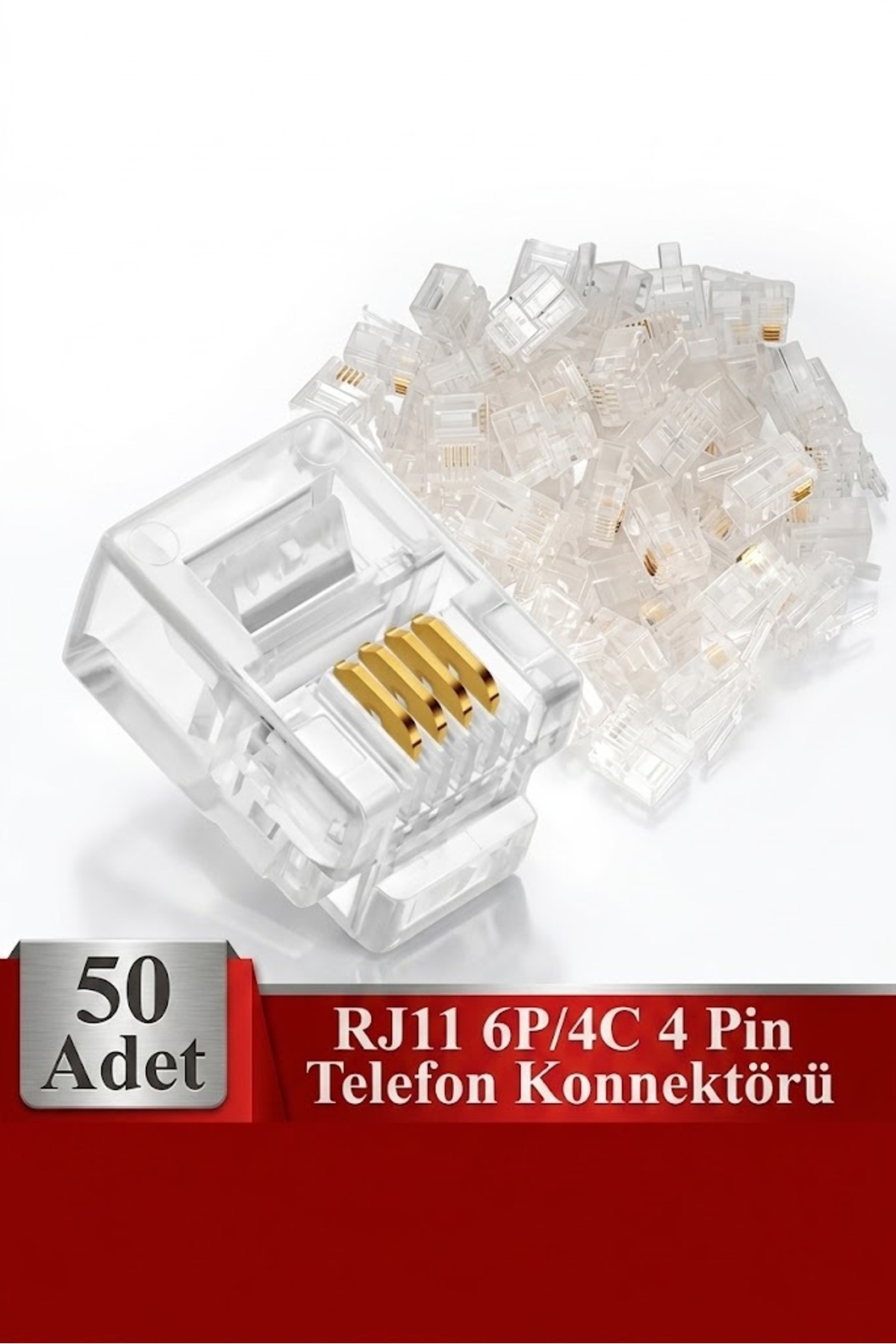 Rj11 4pin Jak 4p4c Telefon Kablosu Için Konnektör 4 Pinli Plug Altın Kaplama 4 Çekirdek ( 50 Adet )