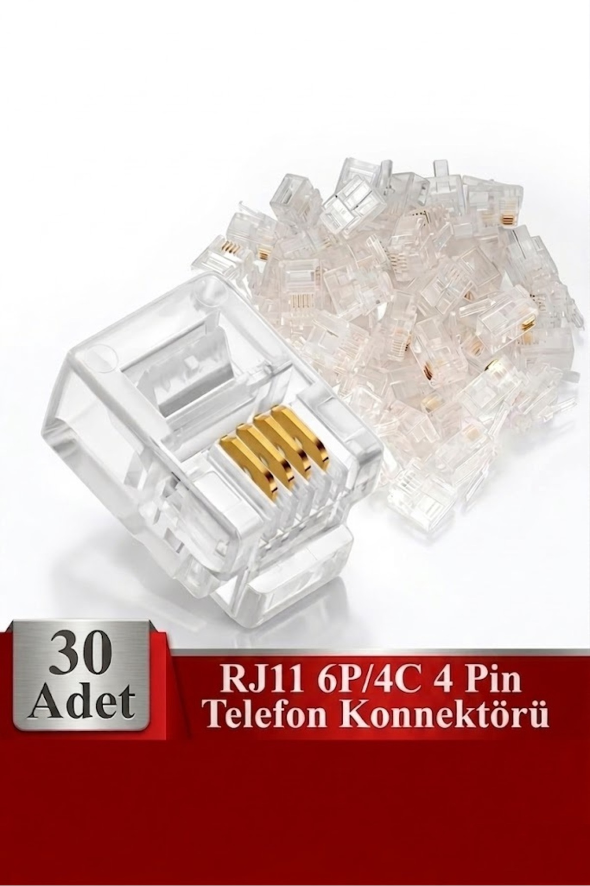 Rj11 4pin Jak 4p4c Telefon Kablosu Için Konnektör 4 Pinli Plug Altın Kaplama 4 Çekirdek ( 30 Adet )
