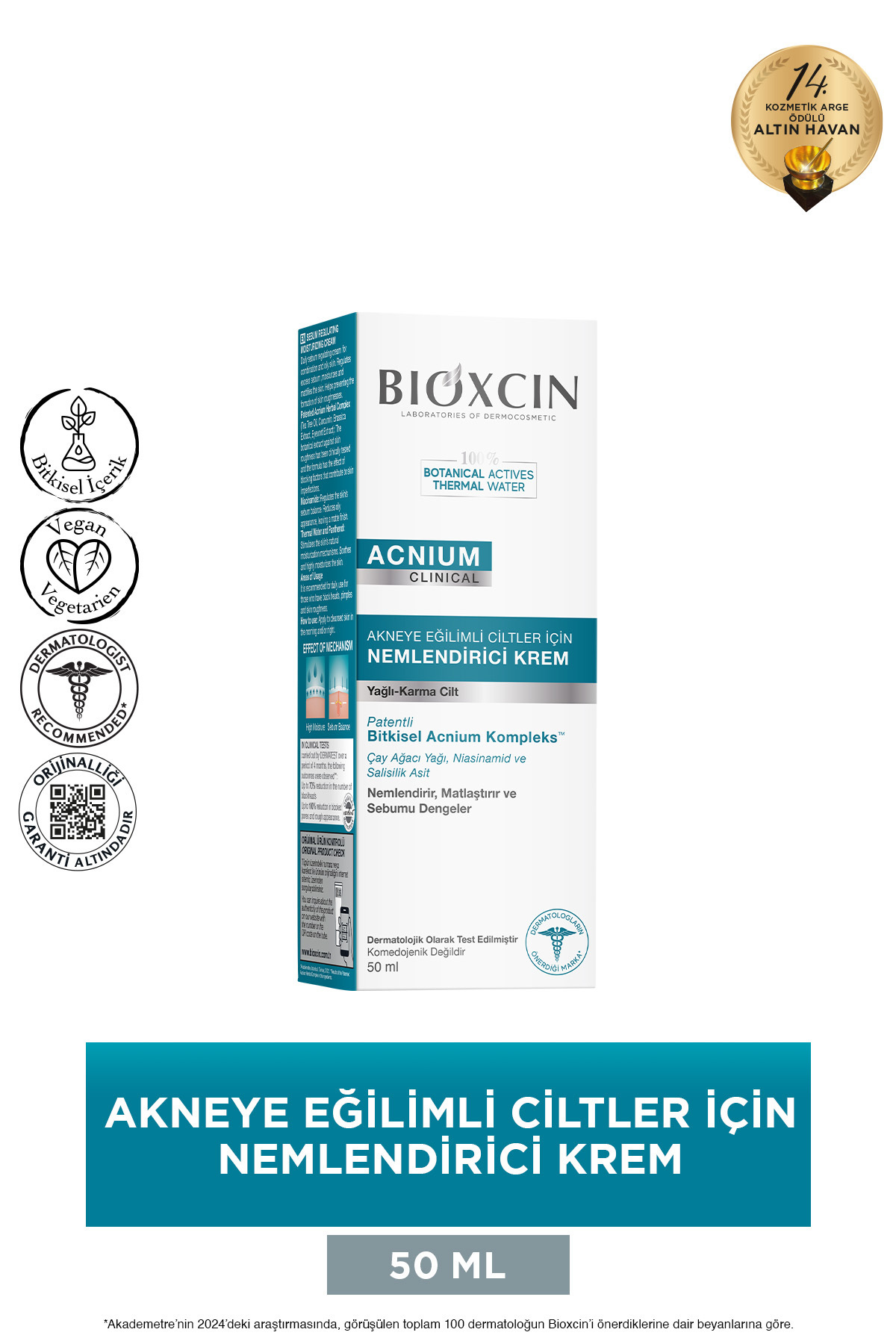 Bioxcin Acnium Sebum Dengeleyici Nemlendirci Bakım Kremi 50 Ml - Salisilik Asit, Pantenol, Niasinamid — 8680512629177
