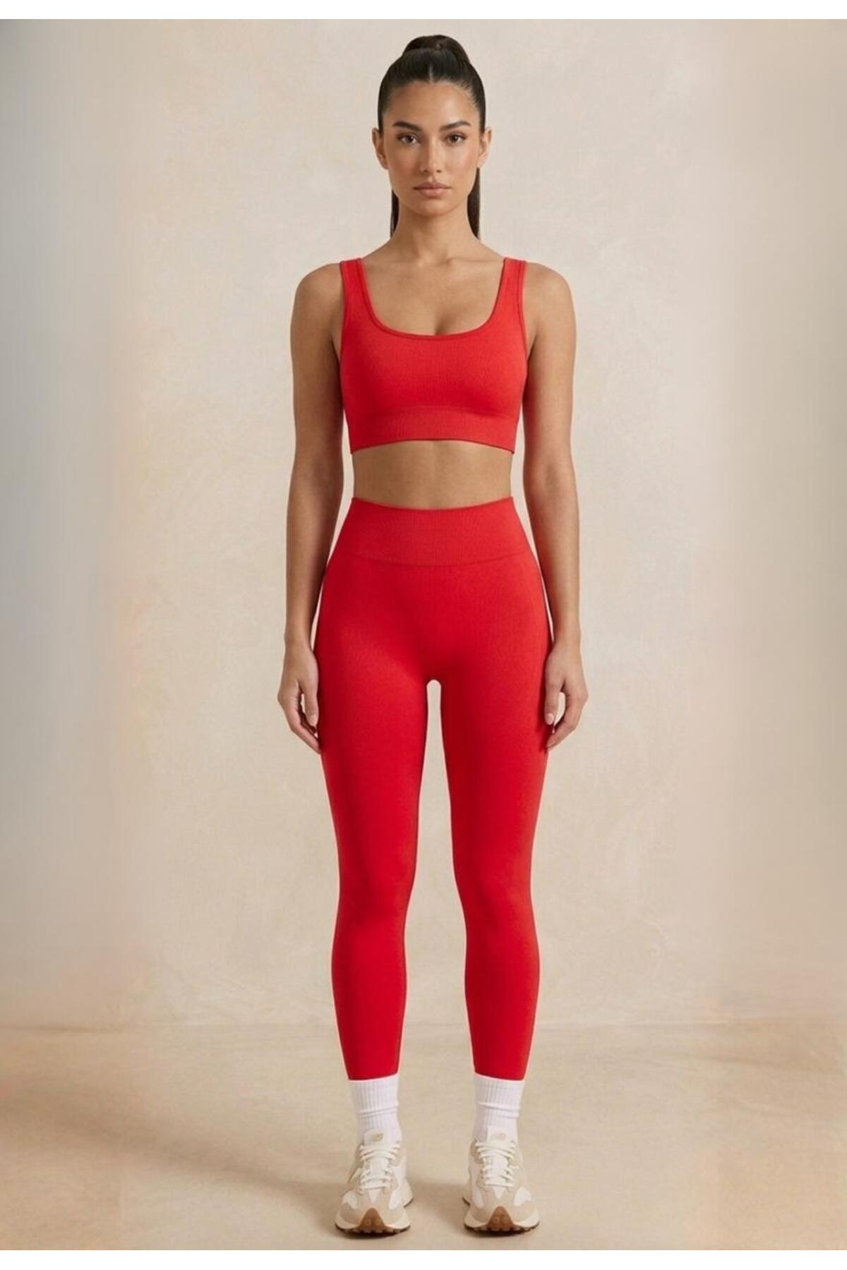 Formactive Haki U Yaka Büstiyer Ve Push Up Dikişsiz Tayt Takım