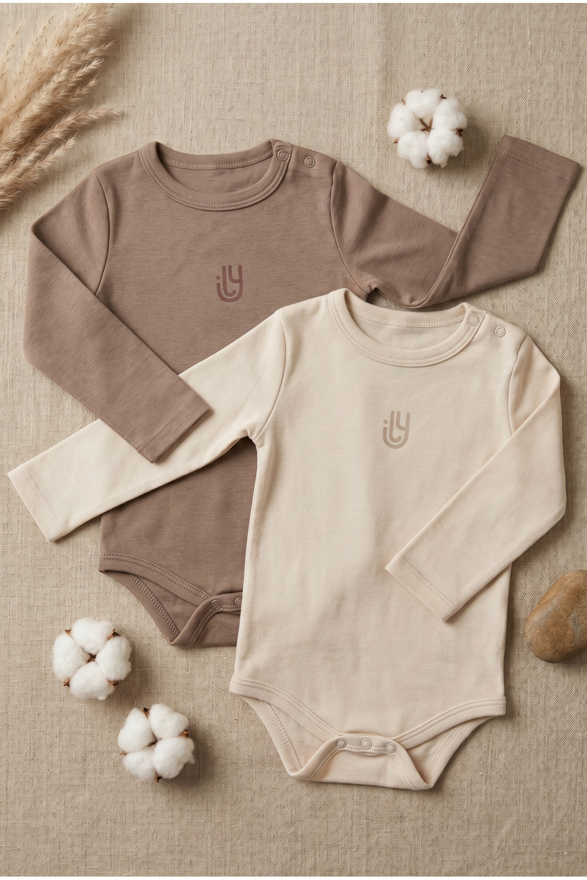 Babily %100 Pamuk İkili Body Zıbın Çıtçıtlı Bebek Uzun Kollu