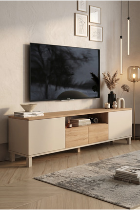 Yurudesign Mood Tv Ünitesi Sehpası 2 Kapaklı 2 Çekmeceli Ahşap Ayaklı 180cm K...