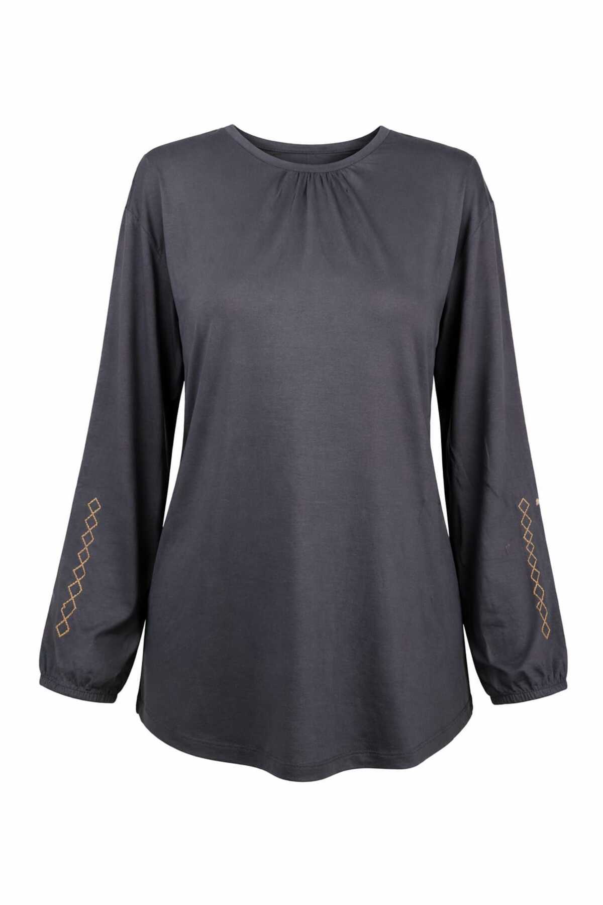 Women's Lycra Middle Age and Over Four Seasons Mother Combed Cotton Blouse New Season Sleeve Embroidered