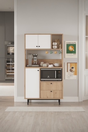 Yurupa Latte Serisi Kahve Köşesi Çok Amaçlı Dolap Mutfak Dolabı Sepet-Beyaz L...