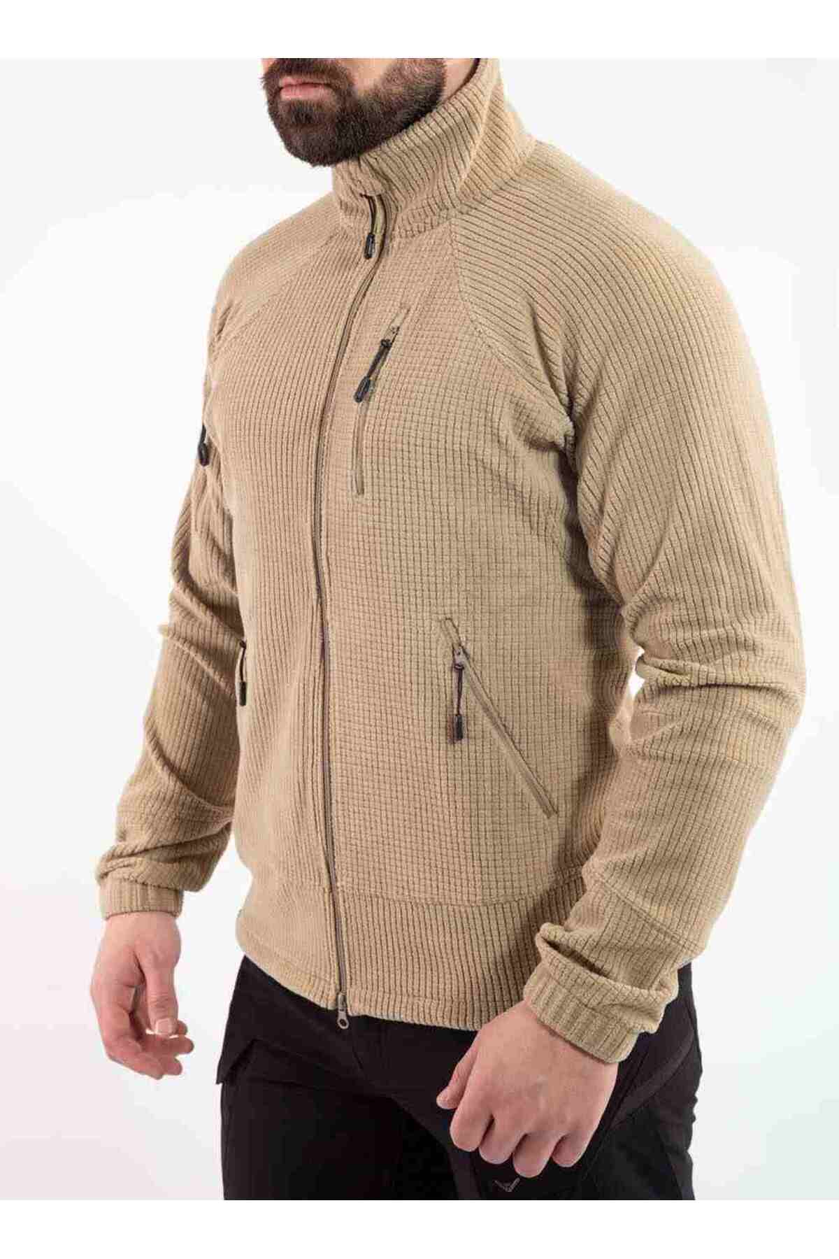 Taktik Outdoor Erkek Petek Polar Sweatshirt Tüylenmez POLTAC04 — بژ 8682930301475 — تصویر 2 از 5
