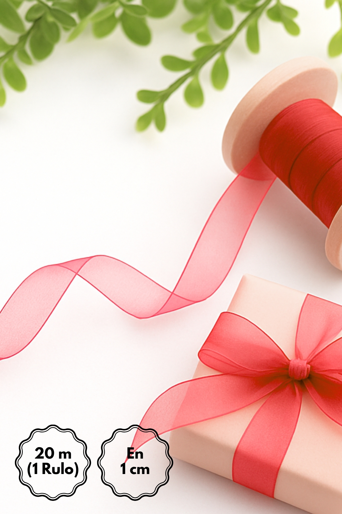 Organza Ribbon Christmas, 20 Meters Red (Ribbon for Promise, Engagement Decoration and Gift Pack)
