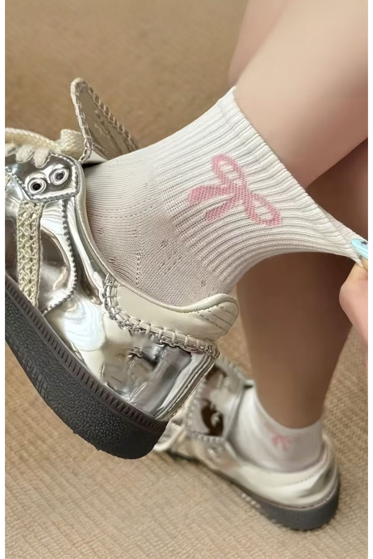 Hitit Socks Kadın 5 Çift Premium Karışık Çiçek Desenli Kısa Patik Çorap Bilek Çorabı Beyaz görsel 4