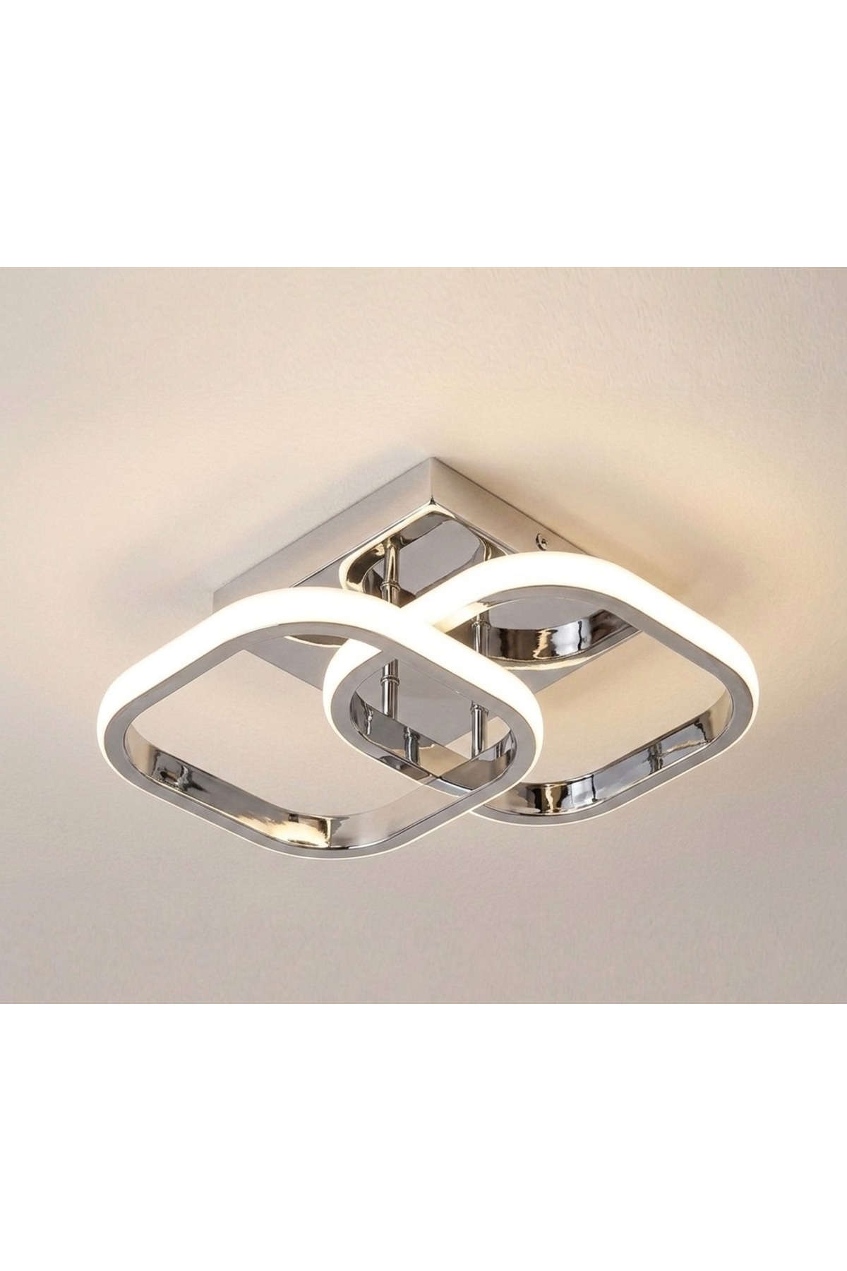 Lzy Avize Store Zeus Krom Çift Kare Modern Plafonyer LED Avize 3