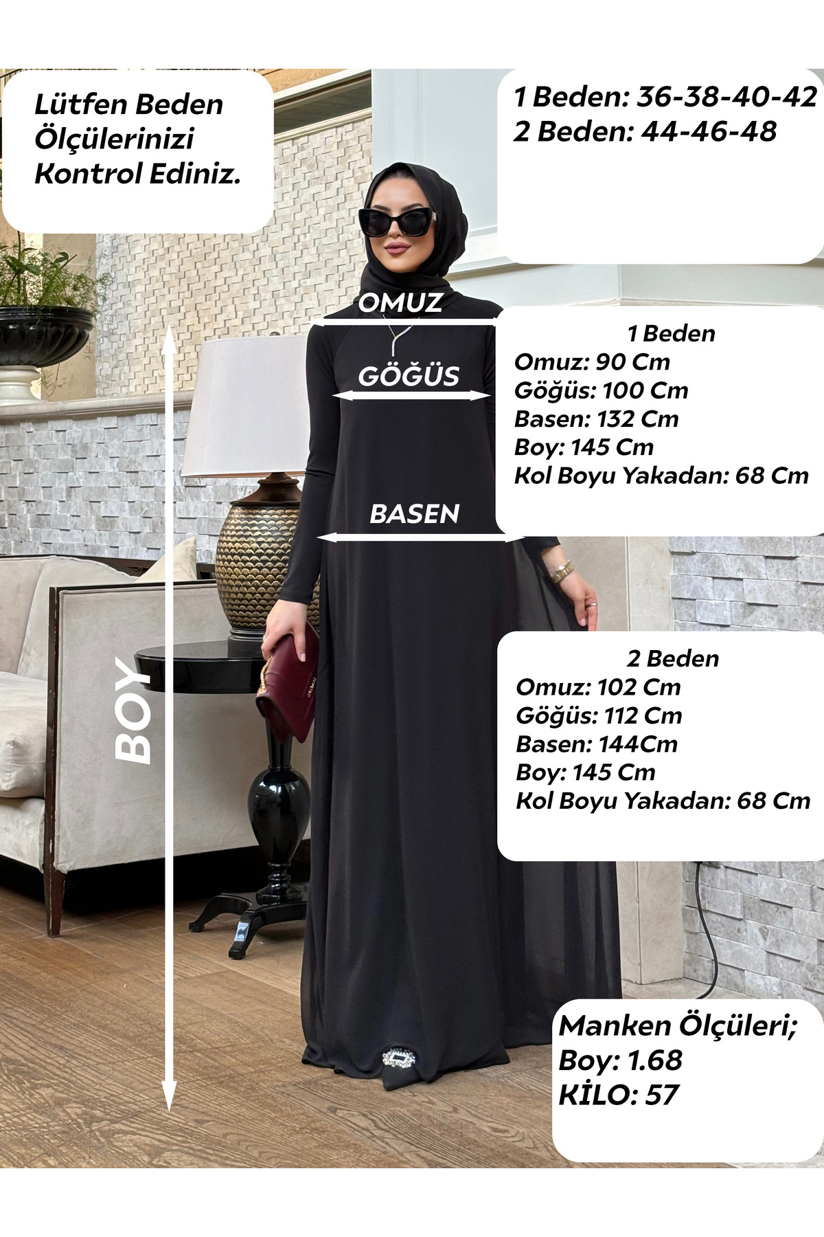 Mürdüm butik Şifon Detaylı Bahar Elbise-Siyah görsel 2
