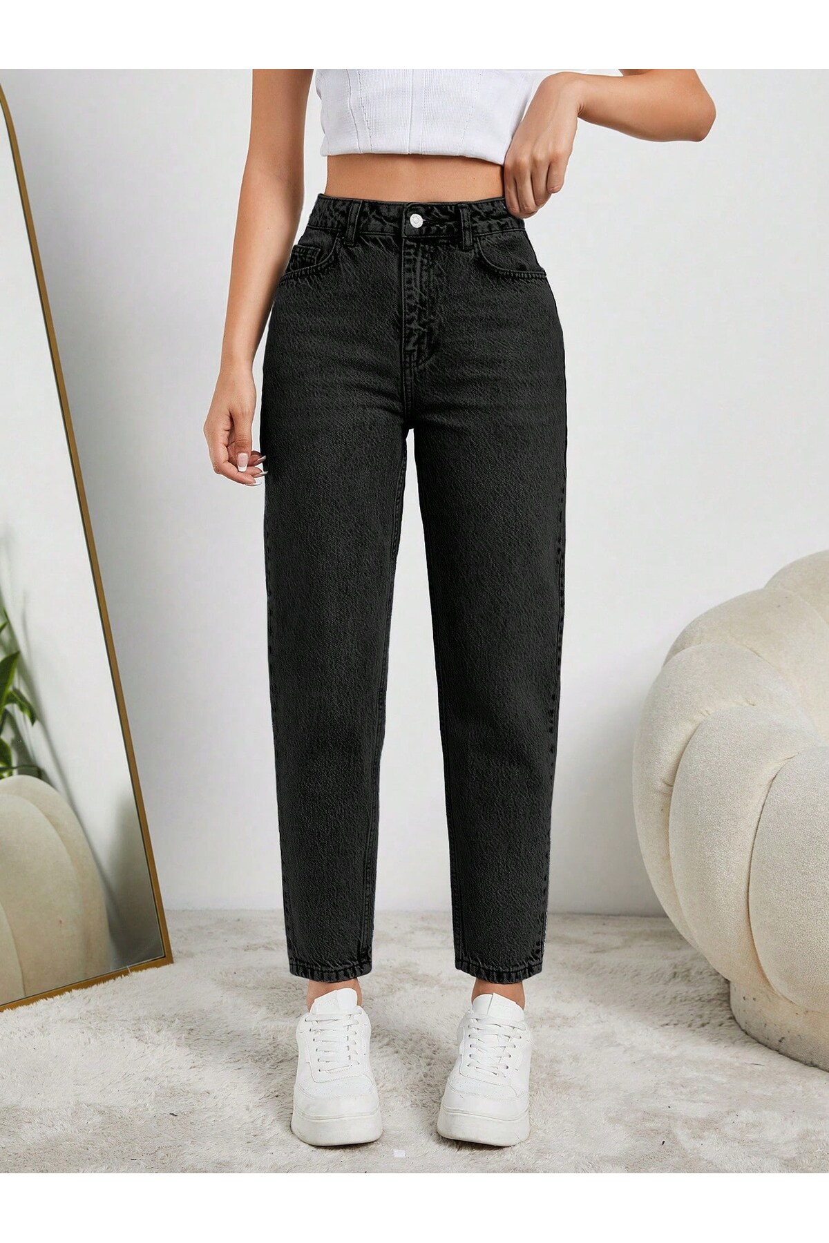 Women's High Waist Mom Jean Trousers 100% cotton No stretch
