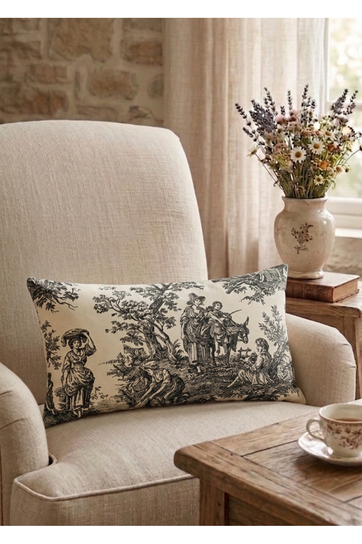 Single 30x50 Cm Rectangular French Peasant Rustic Vintage Decorative 1 Pc Pillow Cushion Cover