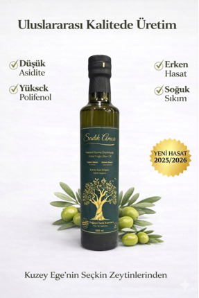 Sadık Amca Erken Hasat Soğuk Sıkım Natürel Sızma Zeytinyağı 500 ml. Cam Şişe