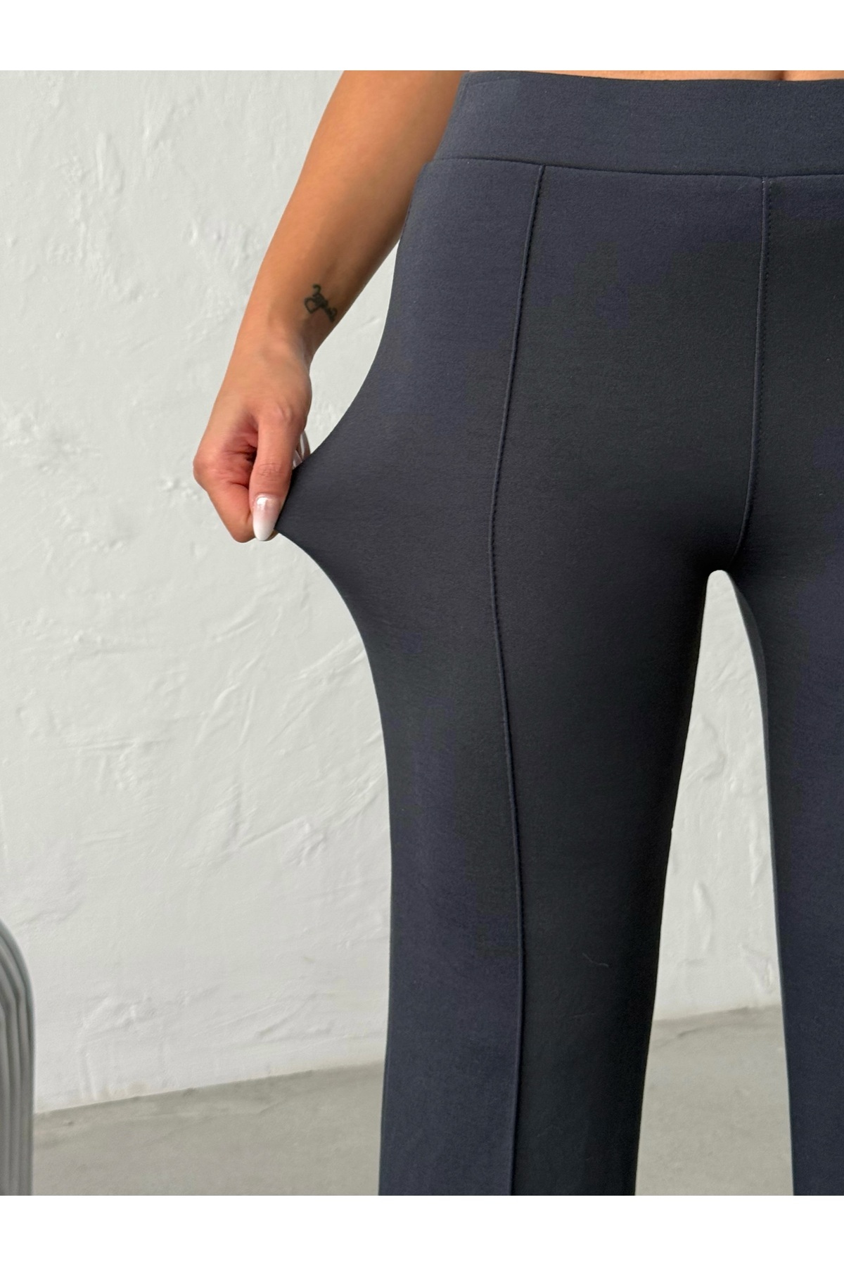 Women's Modal High Waist Wide Leg Ribbed Grass Anthracite Pants