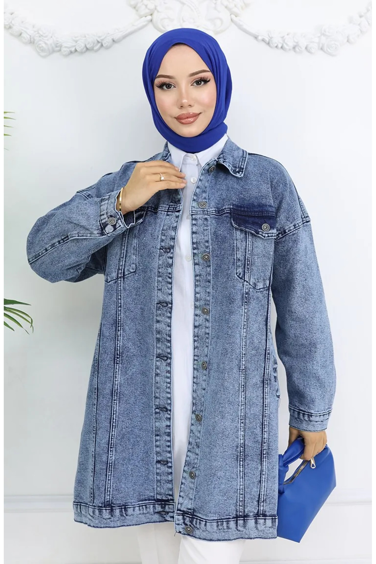 sefamerve Oversize Kot Ceket 2746-03 Mavi görsel 3