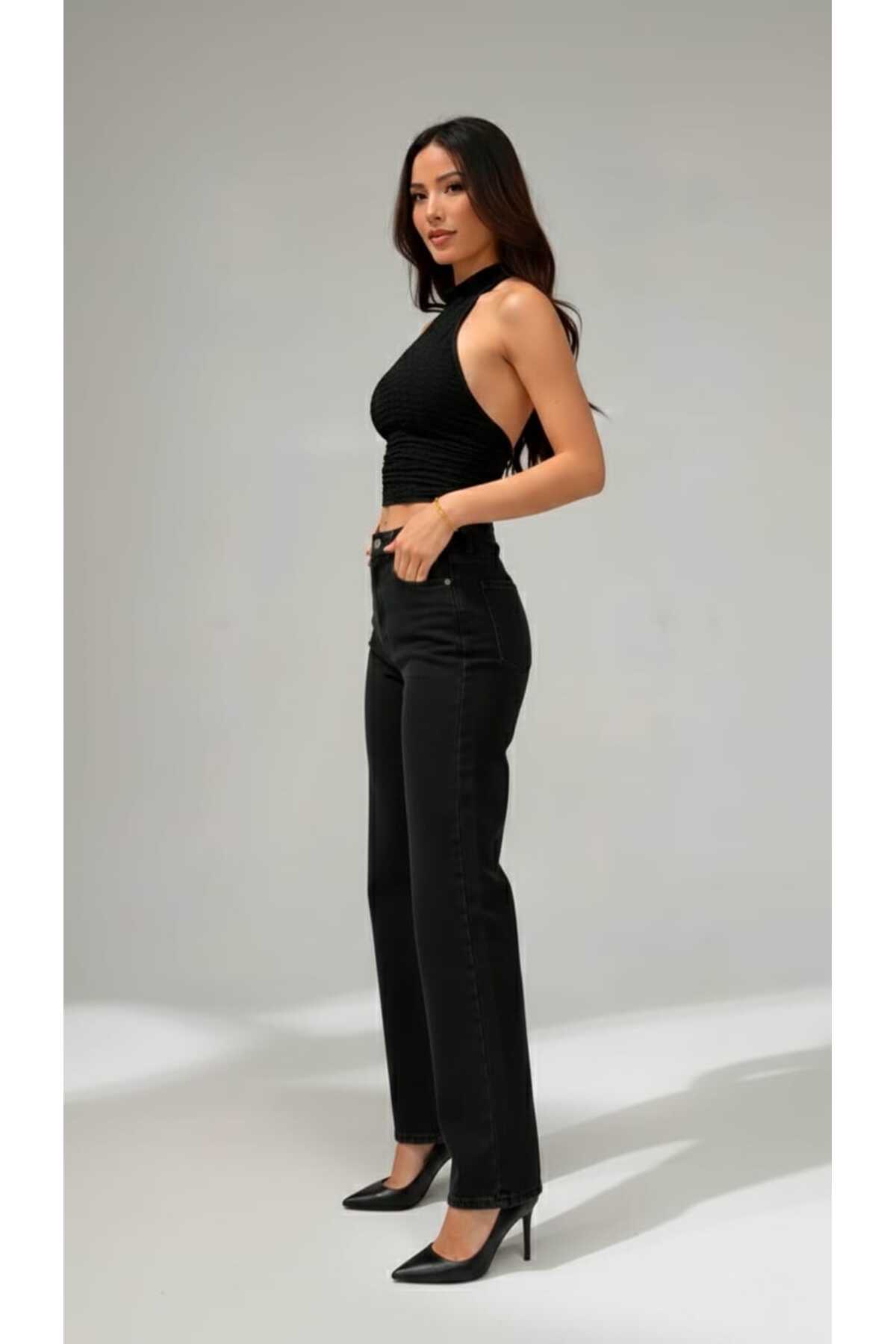 Ramrod Rose Extra Yüksek A.c.a.i.p S.imsiyah Salaş Jeans Palazzo Pantolon (süper Yüksek ) görsel 3