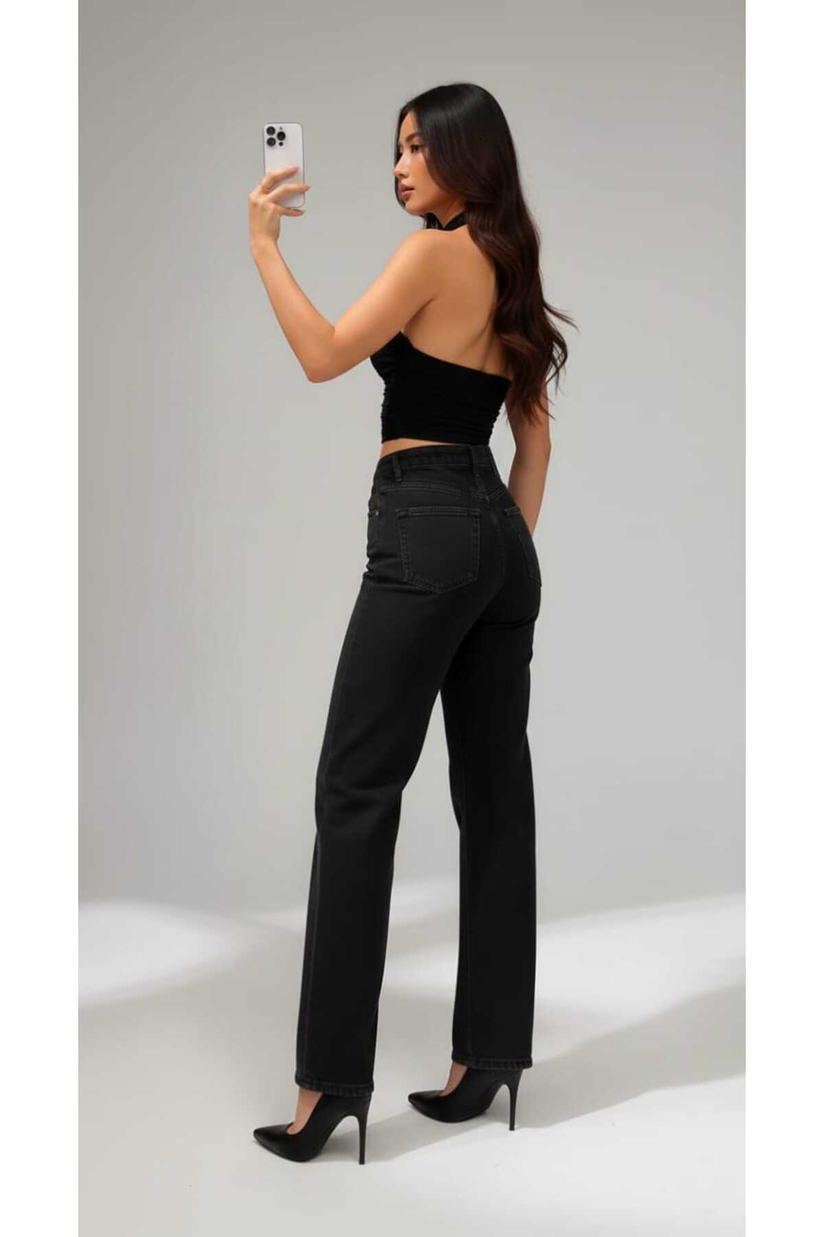 Ramrod Rose Extra Yüksek A.c.a.i.p S.imsiyah Salaş Jeans Palazzo Pantolon (süper Yüksek ) görsel 5