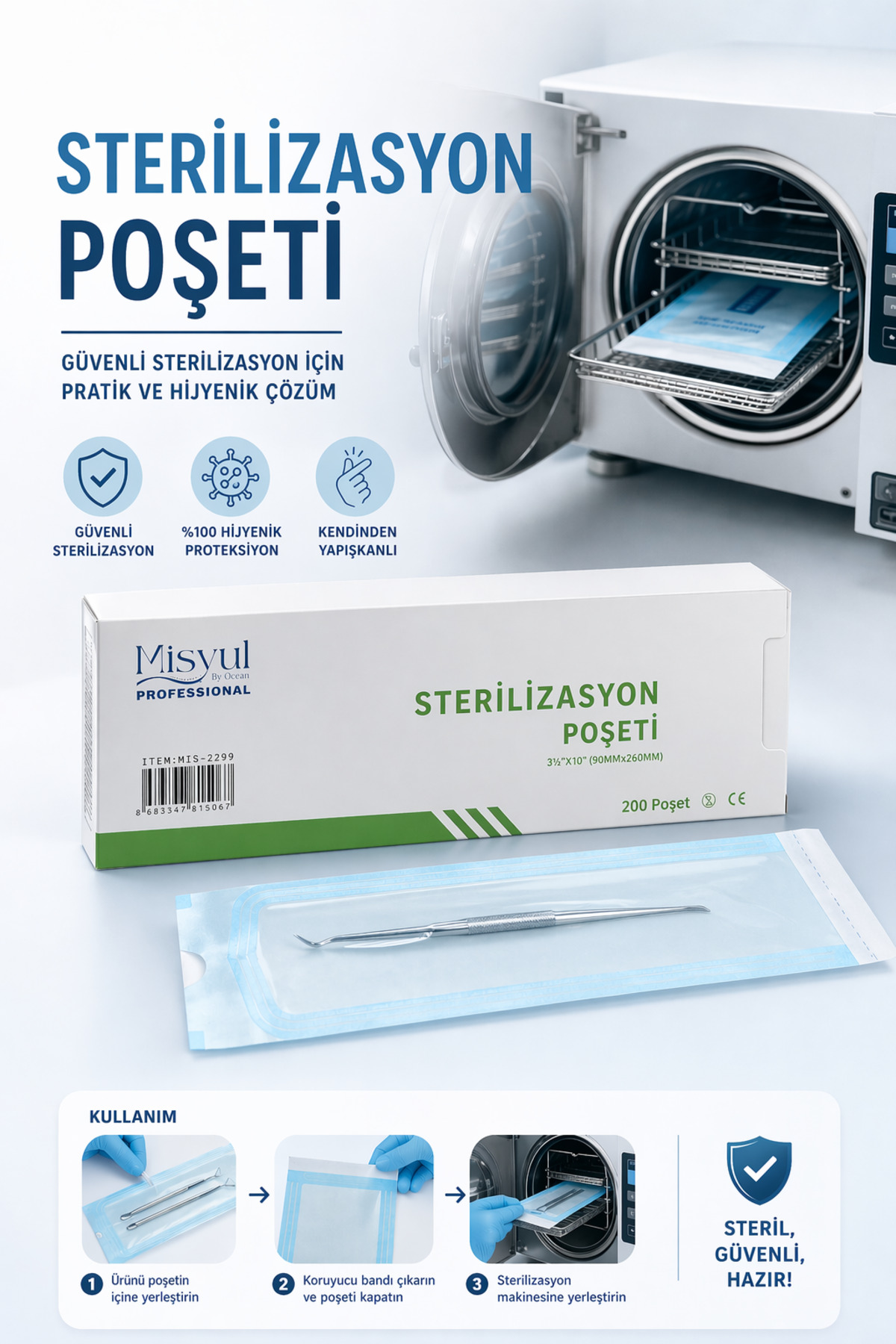 Misyul Steril Poşeti Tek Kullanımlık Manikür Aletleri Steril Zarfı