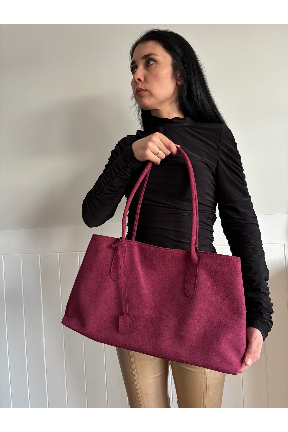 lalettobags Kadın Eda Model Süet Büyük Çanta görsel 4