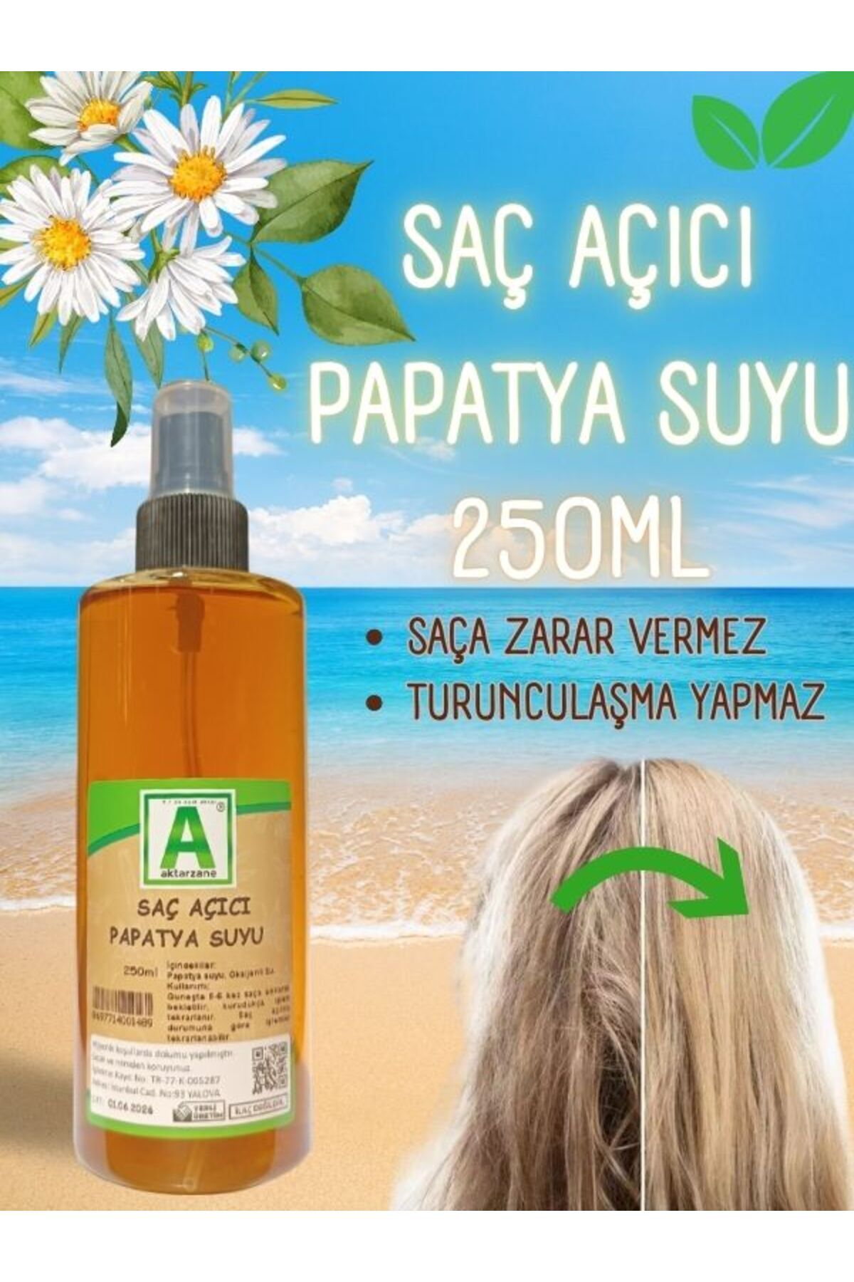 Saç Açıcı Papatya Suyu Saç Rengi Açıcı Avantajlı Boy Papatya Suyu 250ml — A2369 — تصویر 2 از 2