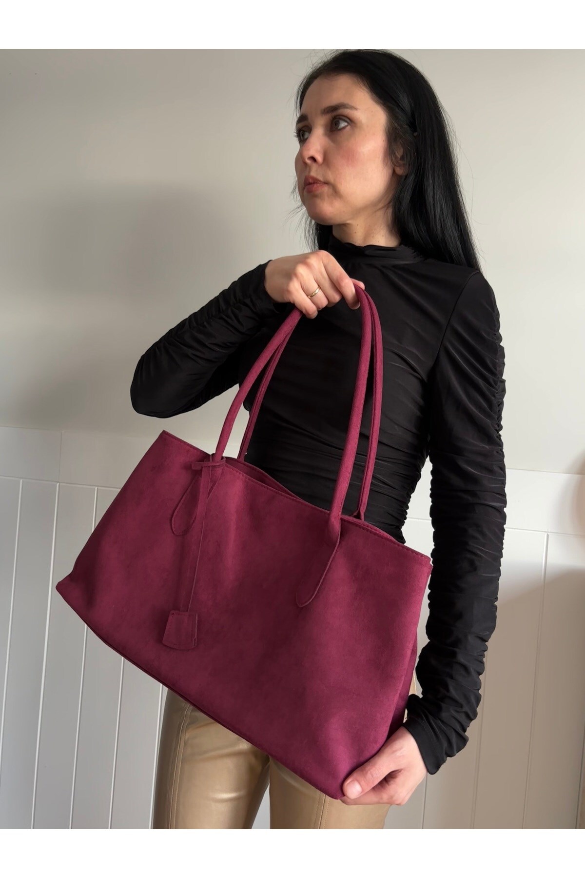 lalettobags Kadın Eda Model Süet Büyük Çanta görsel 3