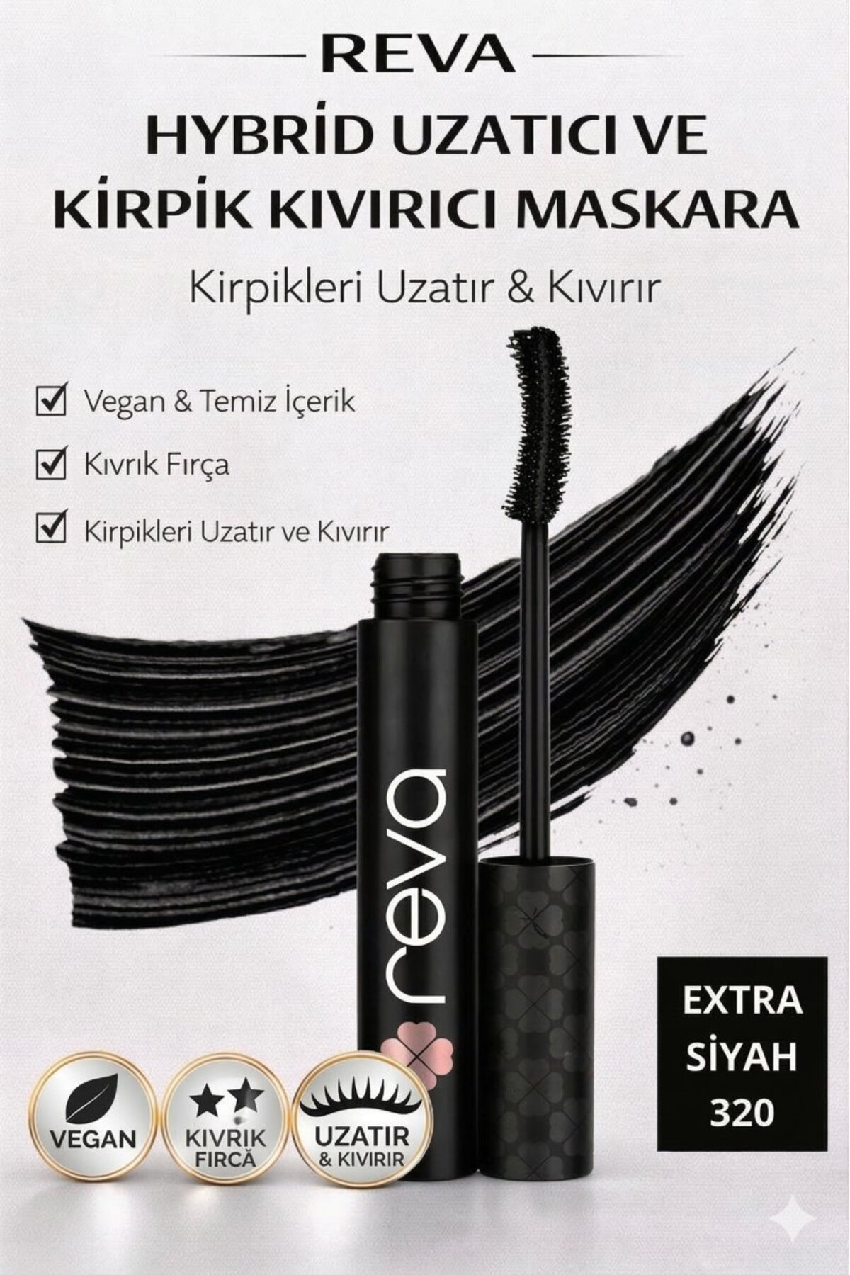 REVA Uzatan Hibrit Maskara - Hybrid Length & Curl Mascara Extra Black - No: 320 - Vegan Temiz Içerik