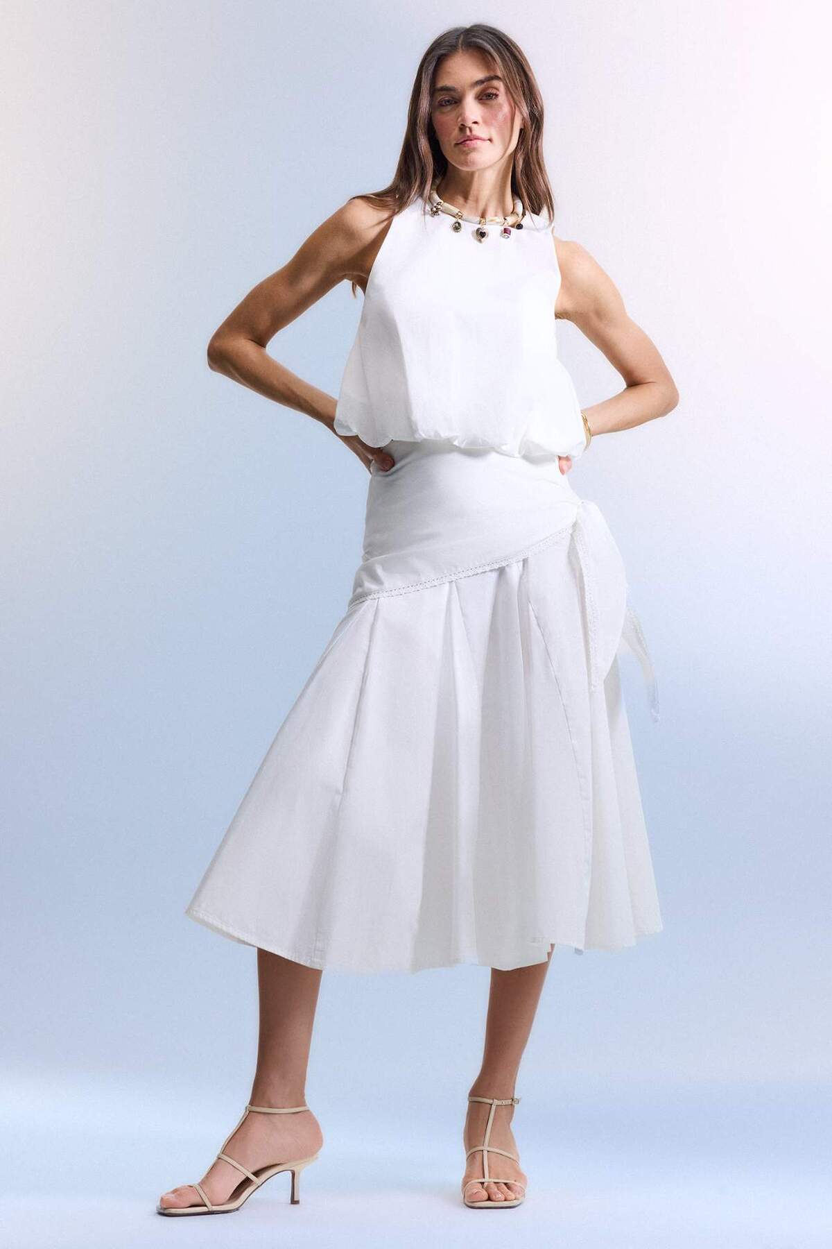 Afra x Defacto A-Section Normal Waist Poplin Midi Skirt H3435AX26SM