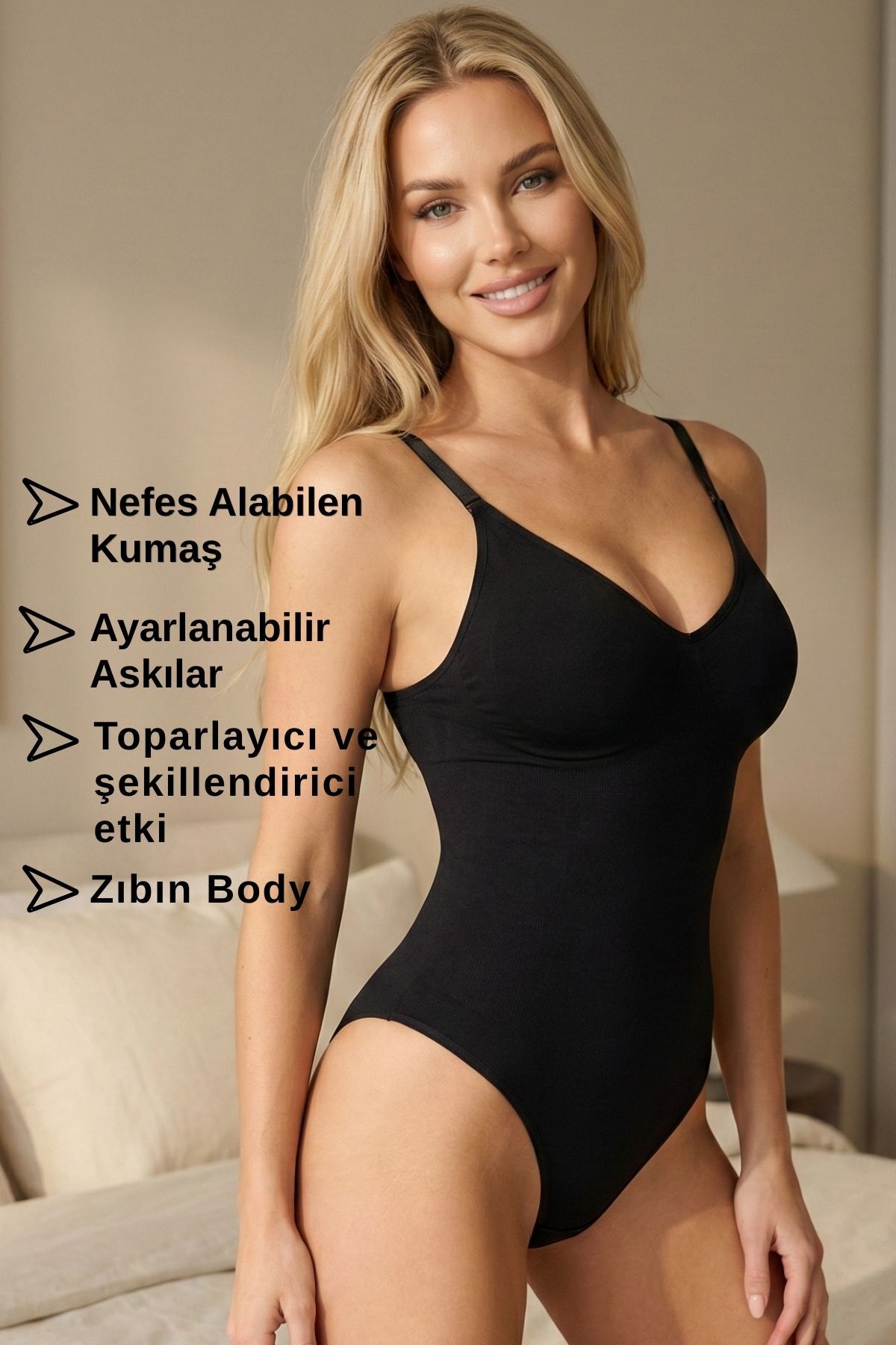 ALEXANDER HUD Kadın Sıkılaştırıcı Body Korse Siyah Renk Çıtçıtlı Toparlayıcı Askılı Şekillendirici İç Giyim Zıbın