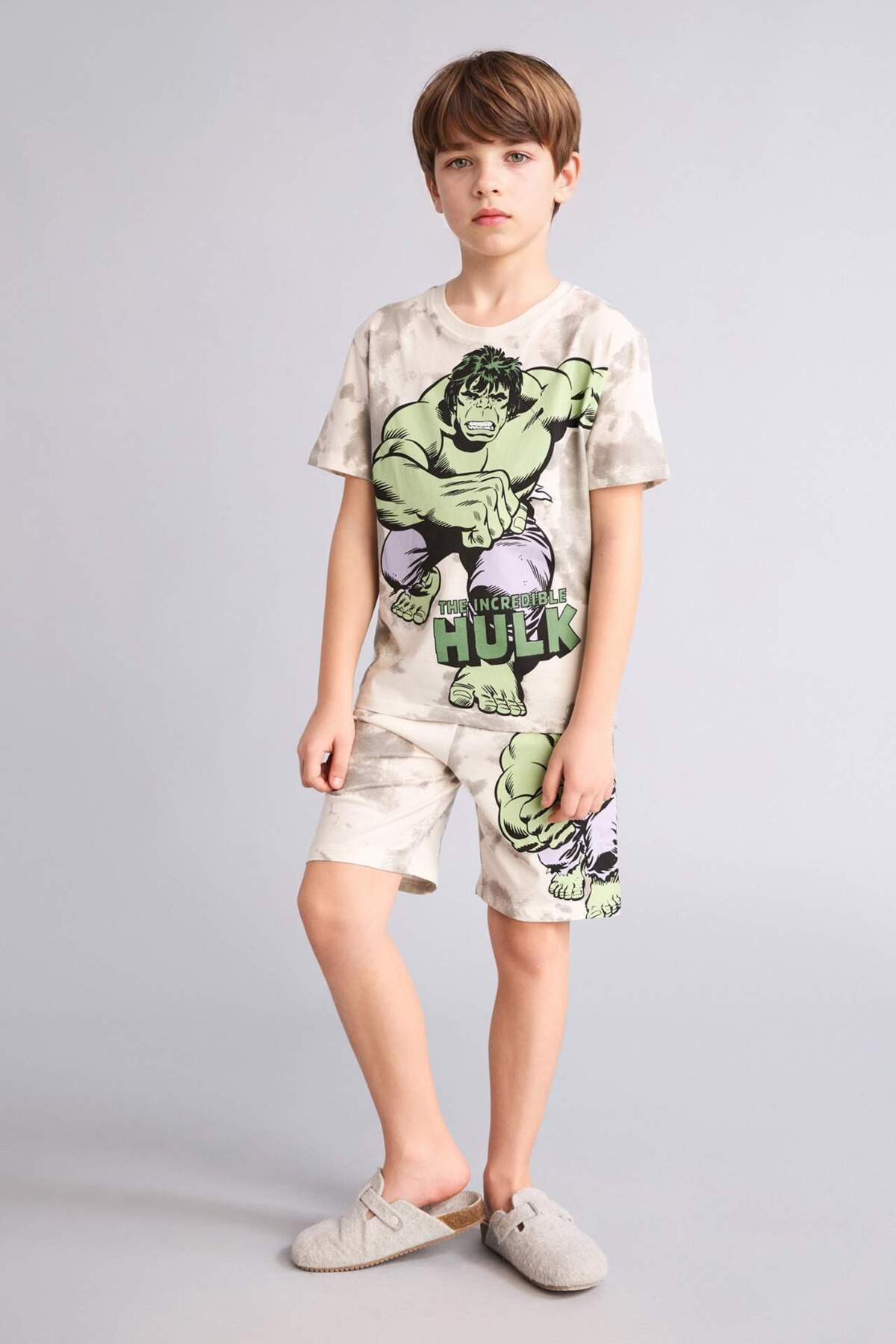 Defacto Marvel Comics 2-Piece Pajama Set Short Sleeve Pajama Top Shorts Pajama Bottom Boy's E0344A825Sm